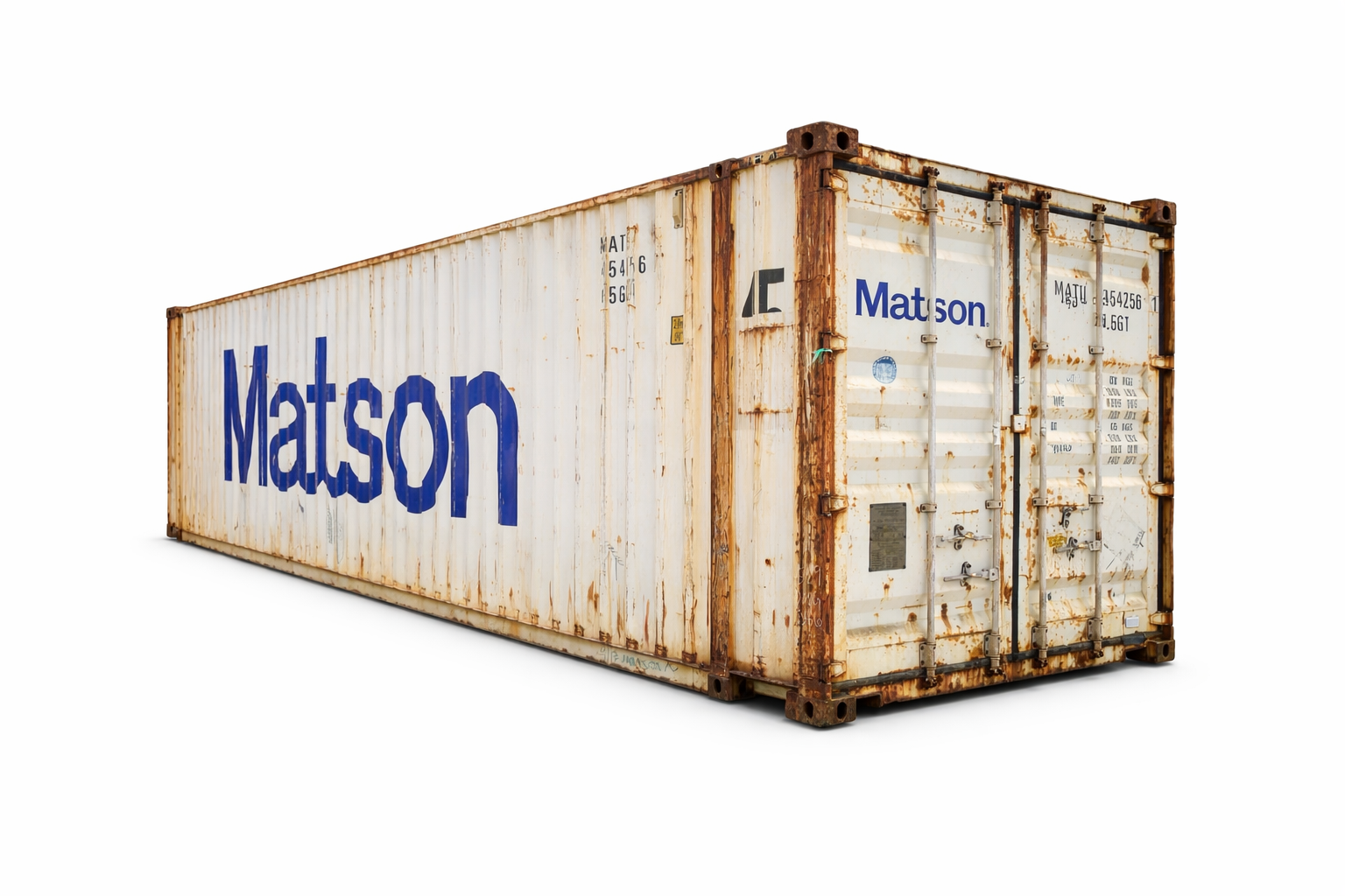 A weathered used 40ft shipping container showing typical cosmetic wear, the kind Iron Box evaluates for its buyback program in Oregon